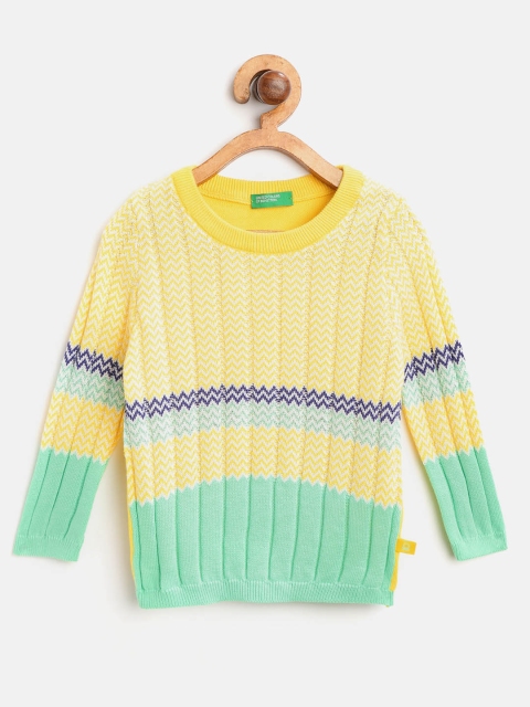 

United Colors of Benetton Girls Yellow & Mint Green Chevron Patterned Pullover