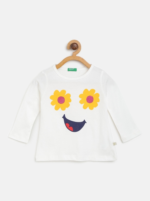 

United Colors of Benetton Girls Off-White Floral Print Round Neck T-shirt