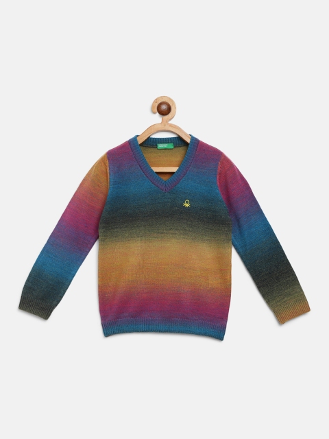

United Colors of Benetton Boys Mustard Yellow & Blue Ombre Effect Pullover