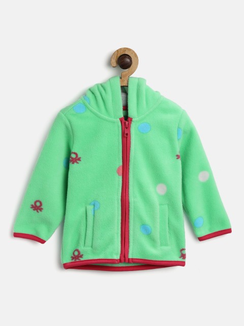 

United Colors of Benetton Girls Green & Blue Printed Hooded Sweatshirt