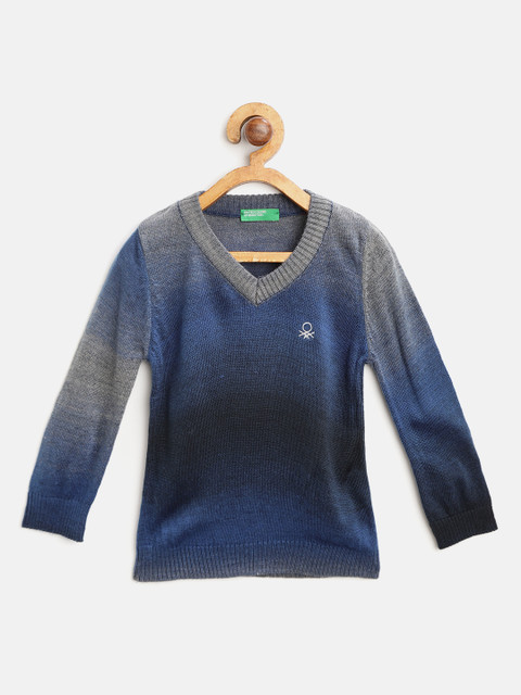 

United Colors of Benetton Boys Navy Blue & Grey Ombre Effect Pullover