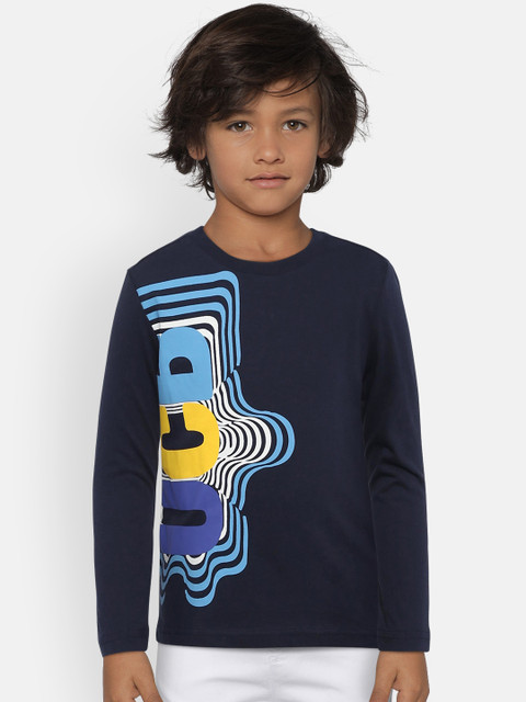 

United Colors of Benetton Boys Navy Blue Printed Round Neck T-shirt
