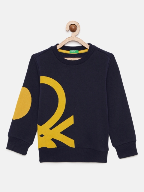 

United Colors of Benetton Boys Navy Blue & Yellow Printed Sweatshirt