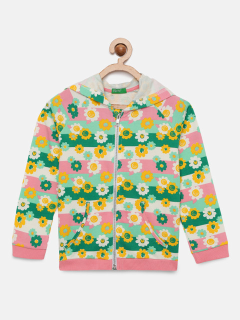 

United Colors of Benetton Girls Multicoloured Printed Hooded Sweatshirt, Multi