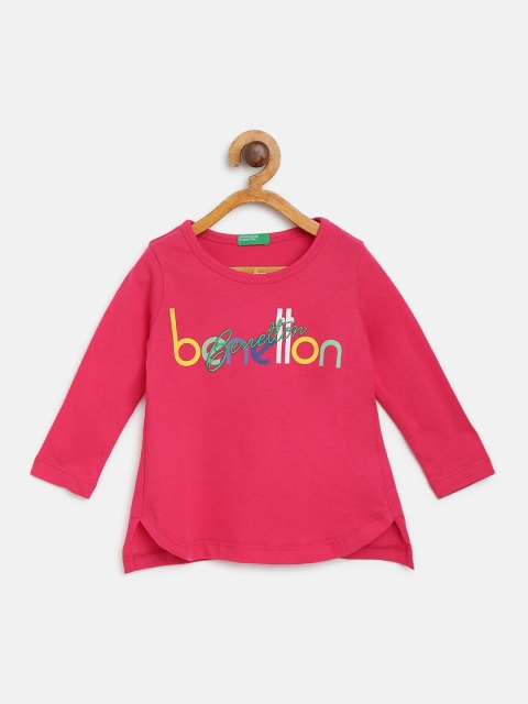 

United Colors of Benetton Girls Pink Brand Logo Print Round Neck T-shirt
