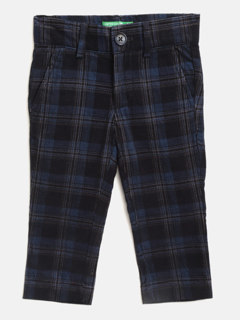 

United Colors of Benetton Boys Black & Navy Blue Regular Fit Checked Corduroy Trousers