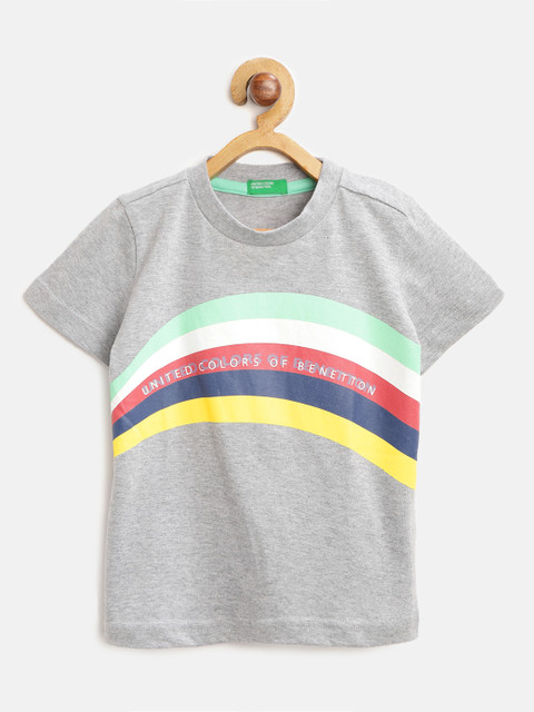 

United Colors of Benetton Boys Grey Melange Striped Round Neck T-shirt