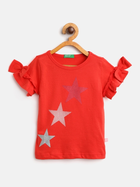 

United Colors of Benetton Girls Red Printed Bow Detail Top