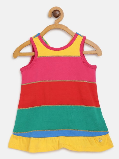 United Colors of Benetton Girls Multicoloured Colourblocked A-Line Dress, Multi