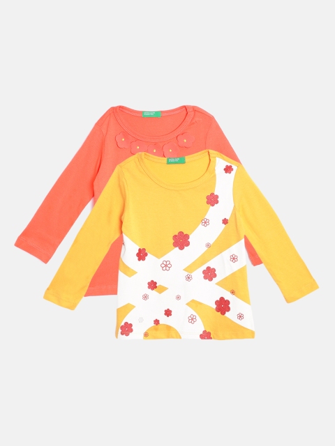 

United Colors of Benetton Girls Set of 2 Cotton T-shirts, Peach