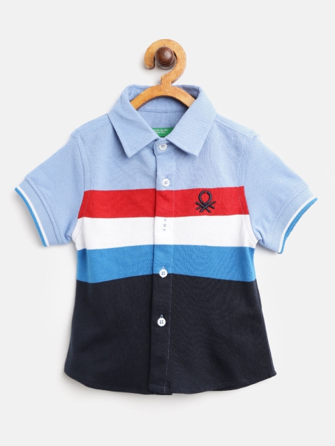 

United Colors of Benetton Boys Blue & Red Regular Fit Striped Casual Shirt