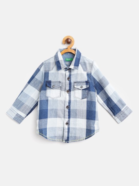 

United Colors of Benetton Boys Navy Blue & Grey Regular Fit Checked Casual Shirt