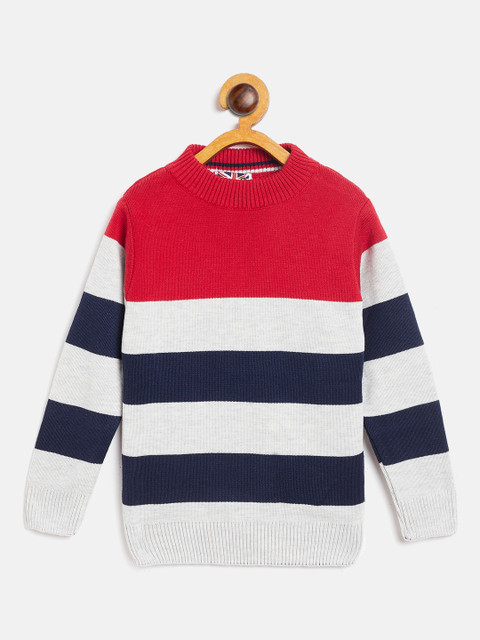 

GAME BEGINS Boys Red & Grey Melange Striped Sweater