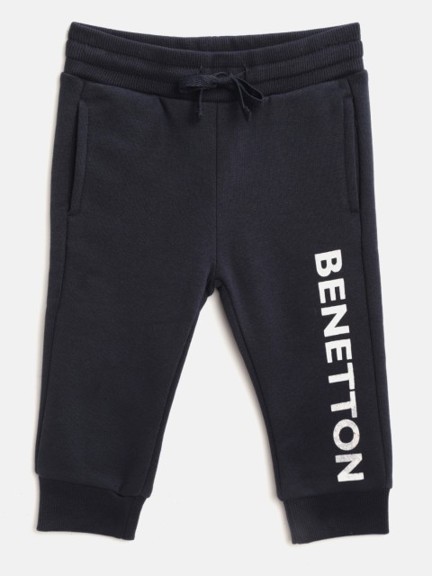 

United Colors of Benetton Boys Navy & White Brand Logo Print Detail Joggers, Navy blue