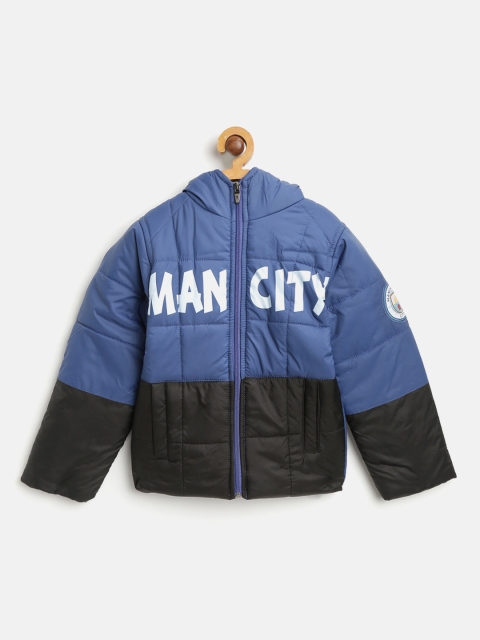 

GAME BEGINS Boys Navy Blue Colourblocked Hooded Padded Jacket with Printed Detail