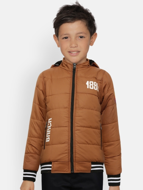 

GAME BEGINS Boys Brown Solid Hooded Bomber Jacket