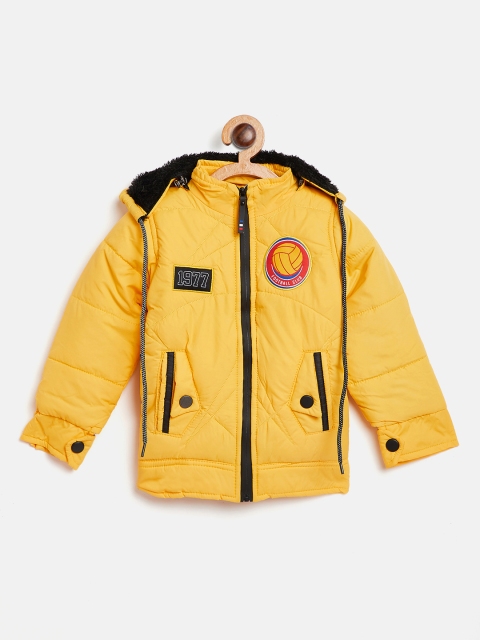 

GAME BEGINS Boys Yellow Solid Hooded Padded Jacket