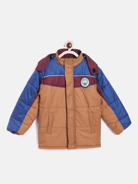 

GAME BEGINS Boys Brown & Blue Colourblocked Hooded Padded Jacket