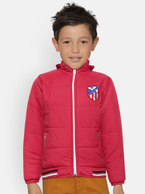 

GAME BEGINS Boys Red Solid Bomber Jacket with Detachable Hood