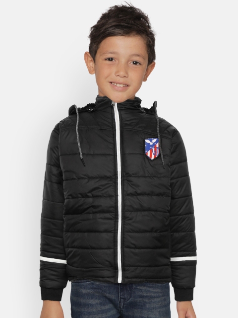 

GAME BEGINS Boys Black Solid Padded Jacket with Detachable Hood