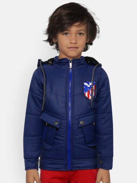 

GAME BEGINS Boys Navy Blue Solid Padded Jacket with Detachable Hood