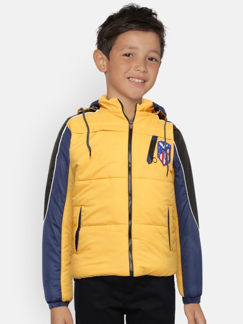 

GAME BEGINS Boys Yellow & Blue Colourblocked Padded Jacket with Detachable Hood