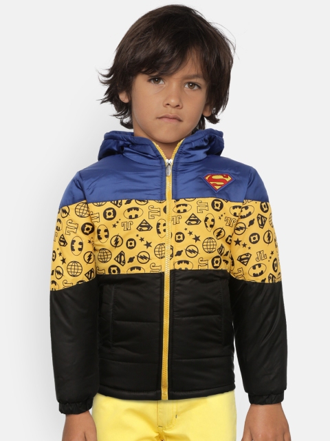 

GAME BEGINS Boys Black & Yellow Colourblocked Hooded Padded Jacket
