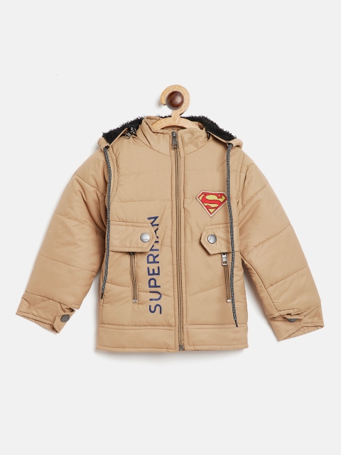 

GAME BEGINS Boys Beige Solid Padded Jacket with Detachable Hood