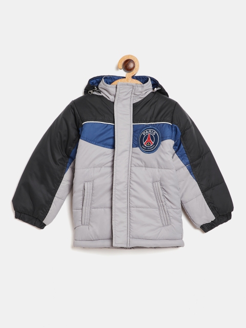 

GAME BEGINS Boys Grey & Black Colourblocked Padded Jacket with Detachable Hood