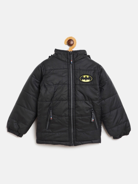 

GAME BEGINS Boys Black Solid Padded Jacket with Detachable Hood