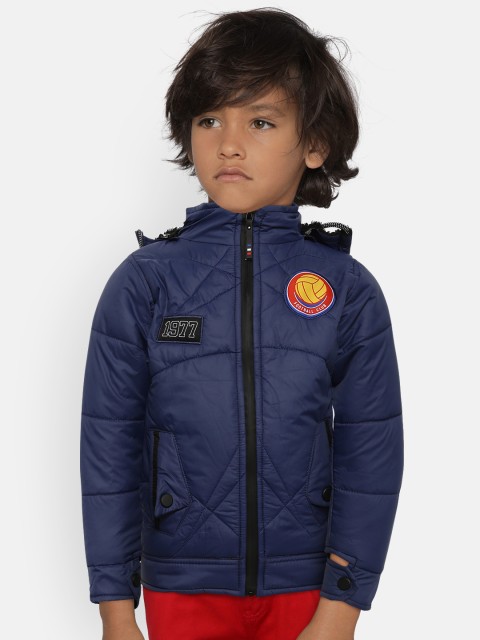 

GAME BEGINS Boys Navy Blue Solid Padded Jacket with Detachable Hood