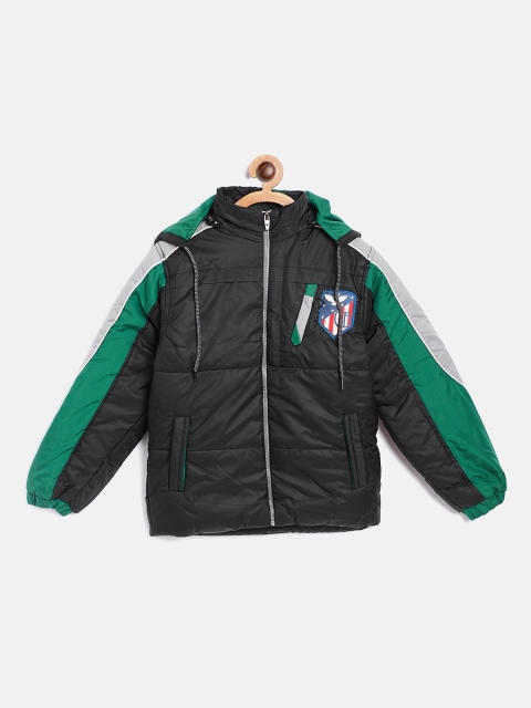 

GAME BEGINS Boys Black Solid Padded Jacket with Detachable Hood