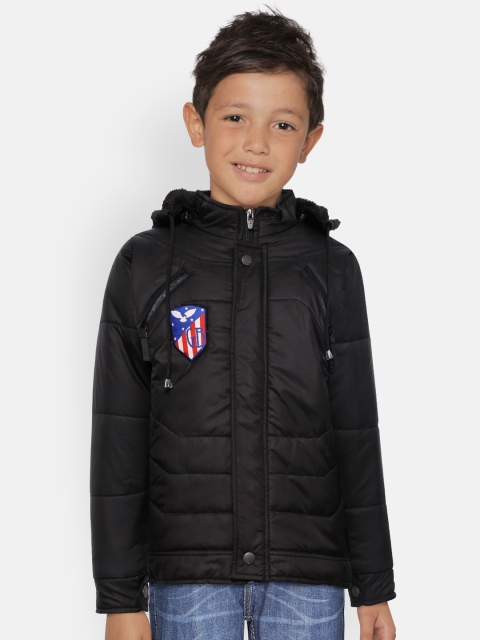 

GAME BEGINS Boys Black Solid Padded Jacket with Detachable Hood