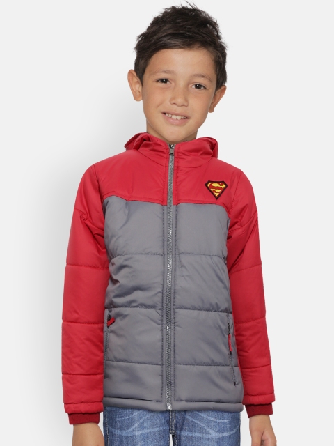 

GAME BEGINS Boys Grey & Red Colourblocked Hooded Padded Jacket