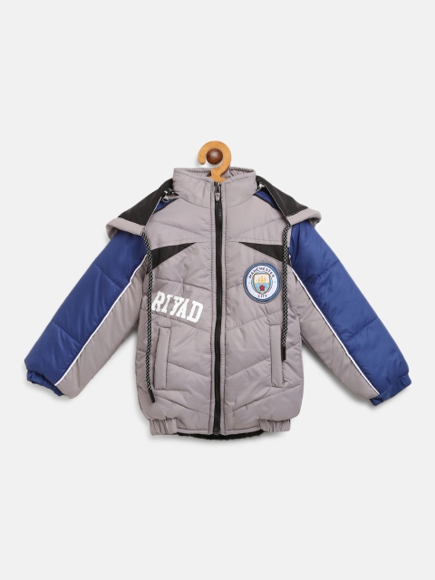 

GAME BEGINS Boys Grey & Navy Blue Colourblocked Bomber Jacket with Detachable Hood