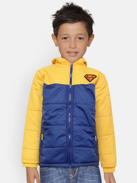 

GAME BEGINS Boys Navy Blue & Yellow Colourblocked Hooded Padded Jacket
