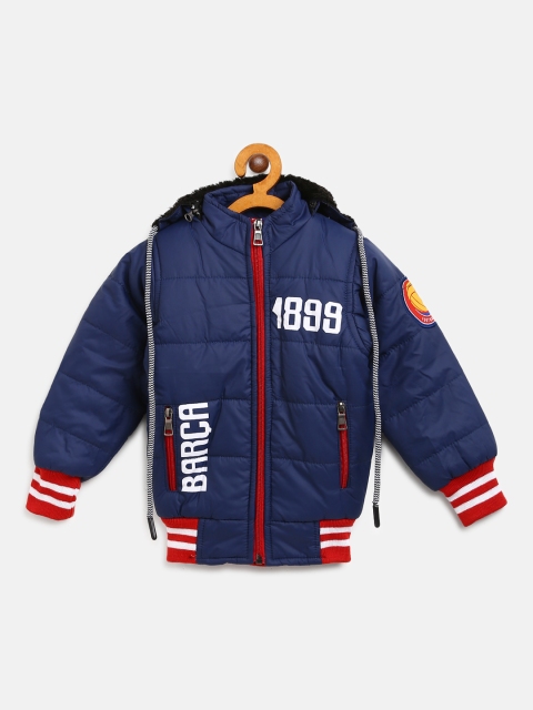 

GAME BEGINS Boys Navy Blue Solid Hooded Bomber