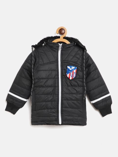 

GAME BEGINS Boys Black Solid Padded Jacket with Detachable Hood