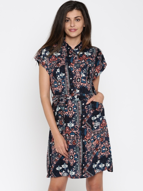 

Tokyo Talkies Navy Printed Shirt Dress, Navy blue