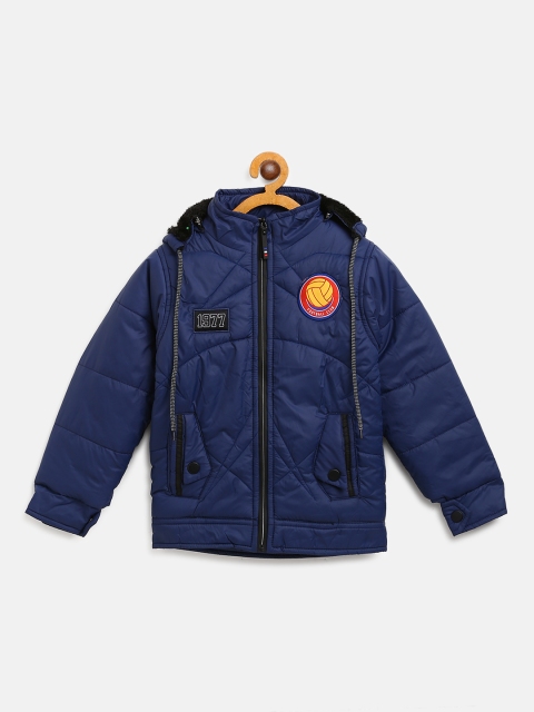 

GAME BEGINS Boys Navy Blue Solid Hooded Padded Jacket