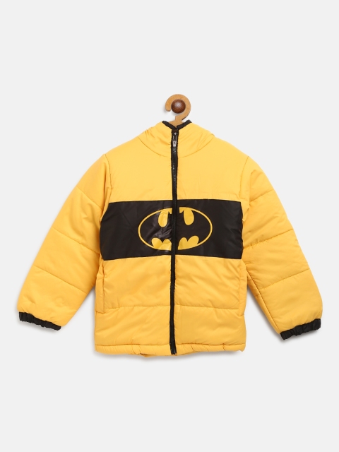 

GAME BEGINS Boys Yellow & Black Batman Print Hooded Padded Jacket