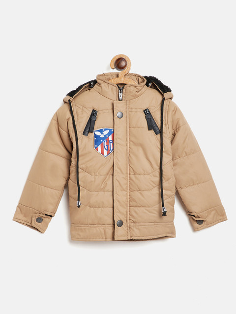 

GAME BEGINS Boys Khaki Solid Padded Jacket with Detachable Hood