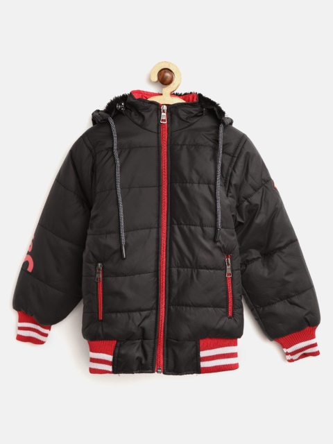 

GAME BEGINS Boys Black Solid Bomber Jacket with Detachable Hood