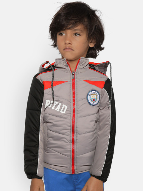 

GAME BEGINS Boys Grey Solid Hooded Padded Jacket