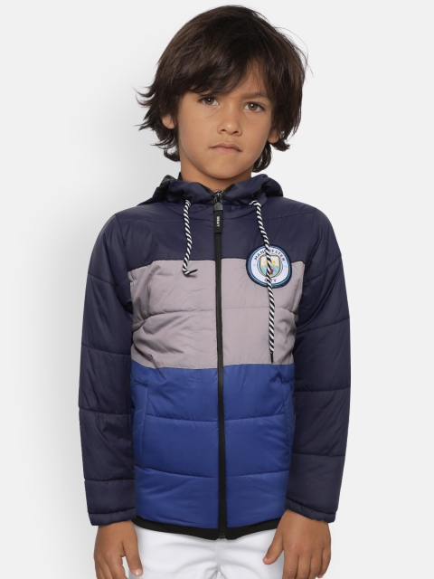 

GAME BEGINS Boys Navy Blue Grey Colourblocked Hooded Padded Jacket