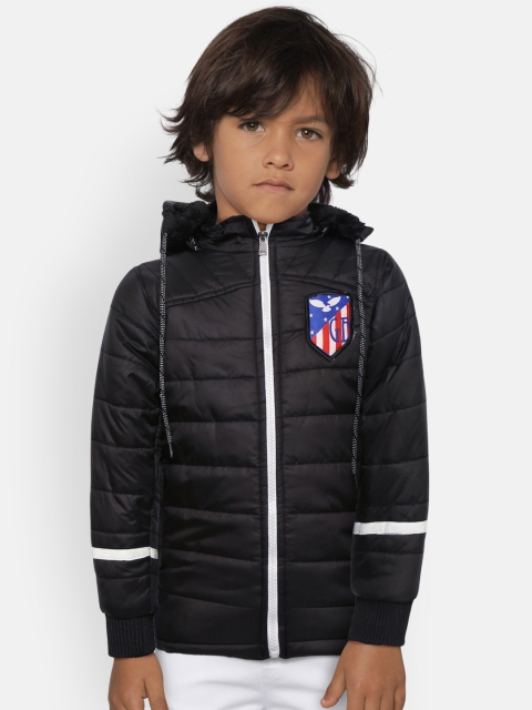

GAME BEGINS Boys Black Solid Padded Jacket with Detachable Hood