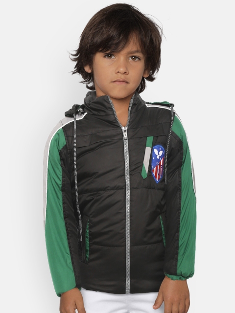

GAME BEGINS Boys Black Solid Hooded padded Jacket