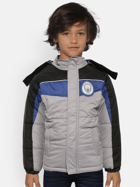 

GAME BEGINS Boys Grey & Black Colourblocked Hooded Padded Jacket