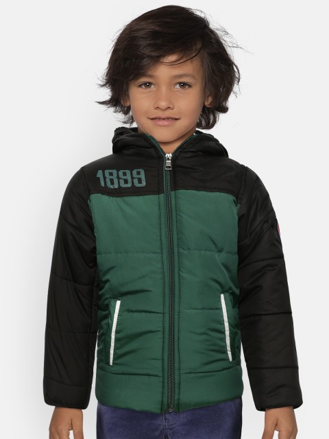 

GAME BEGINS Boys Green Colourblocked Hooded Padded Jacket