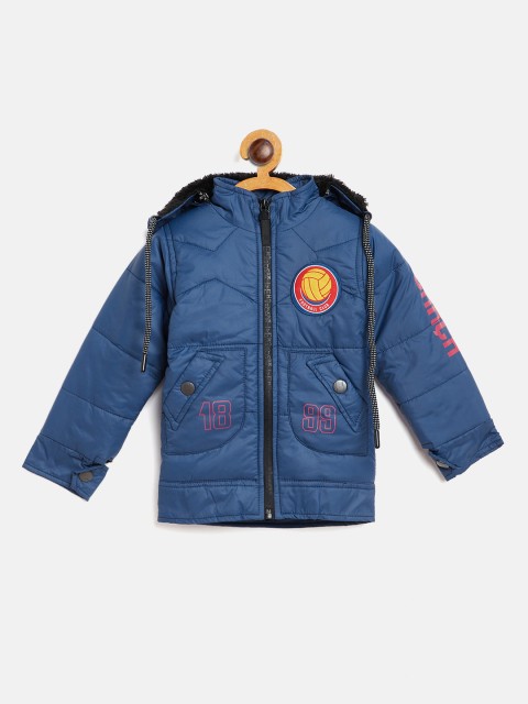 

GAME BEGINS Boys Navy Blue Solid Hooded Padded Jacket